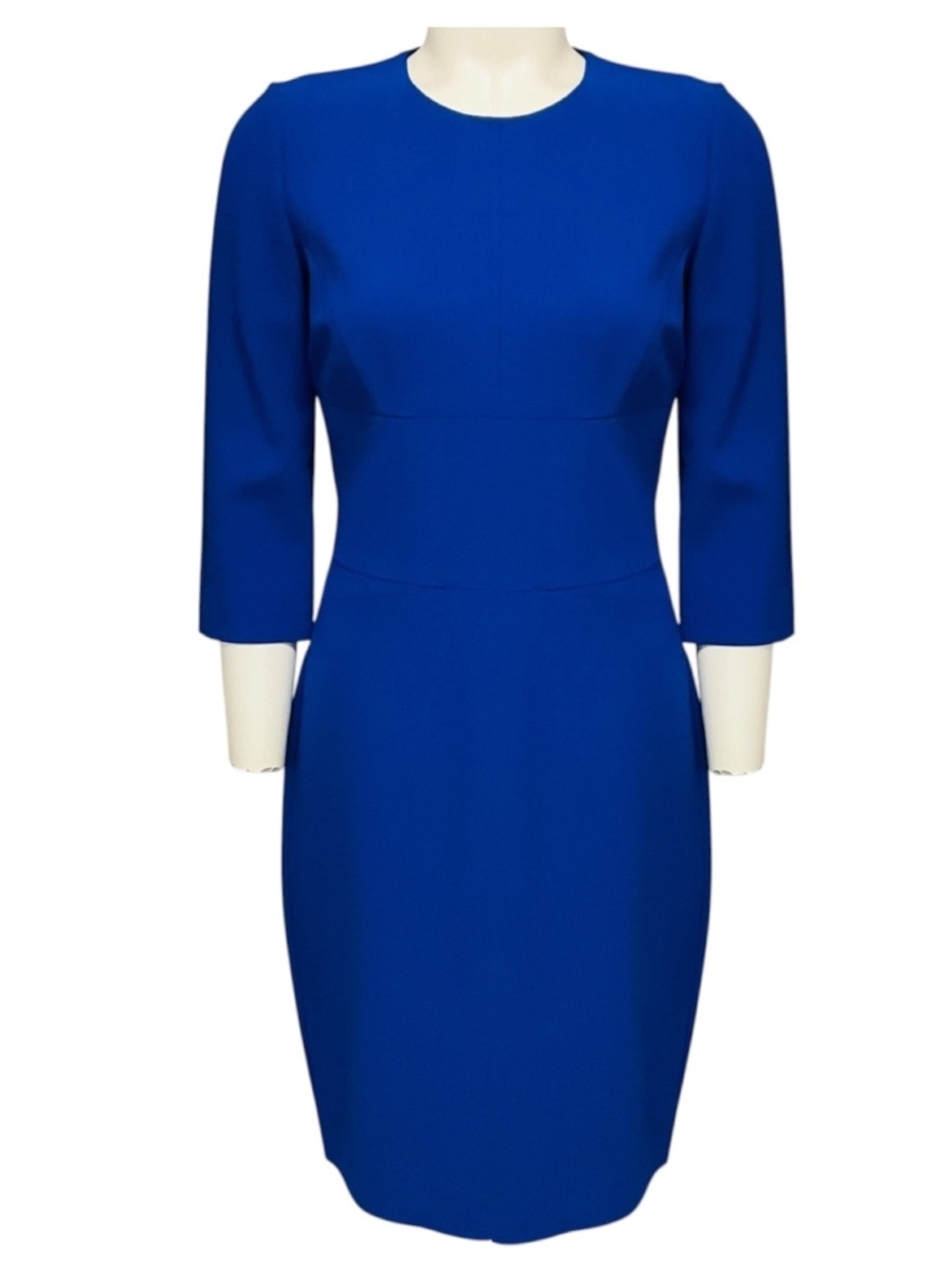 NARCISO RODRIGUEZ COBALT BLUE FITTED CREPE MIDI DRESS